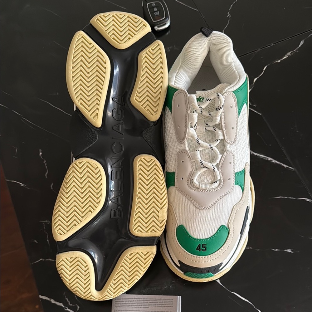 Balenciaga White and Green Athletic Shoes